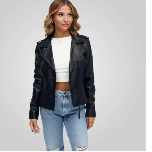 new Bod & Christensen MUFFIN Cropped Leather Biker Jacket 253